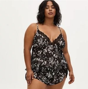 Torrid Black Skull Floral Chifon & Lace atrim Sleep Cami (2 piece set)